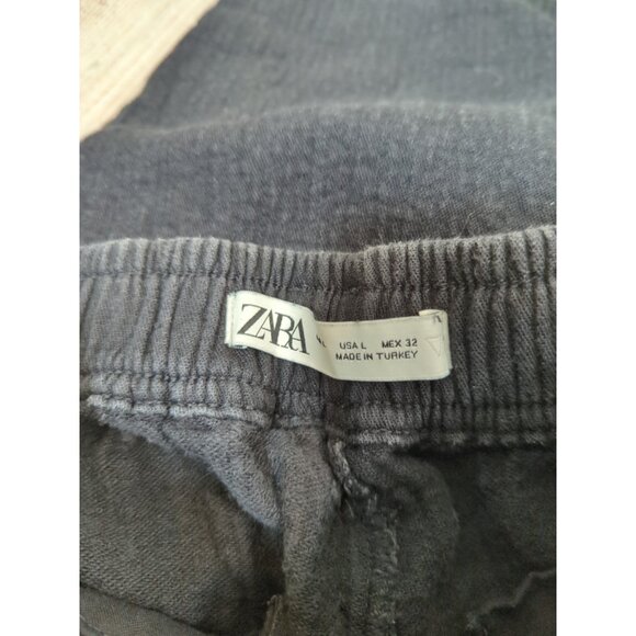 Zara Men's Lounge Pants Crinkle Weave BLACK Elastic Waist Pockets CROP LRG READ - Picture 2 of 9